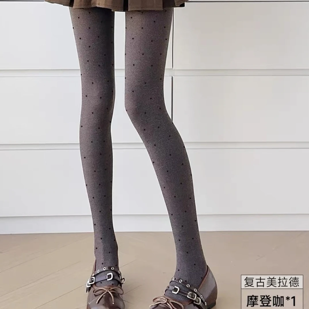 女士秋冬外穿波点加厚连脚收腹高腰显瘦打底裤