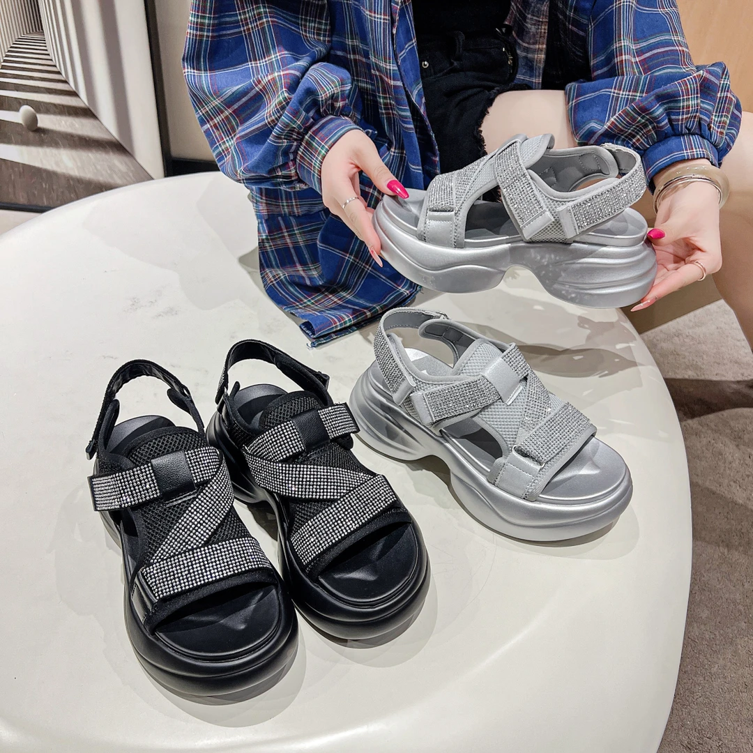 【B35】小香风露趾凉鞋韩版小个子时装凉鞋松糕底轻微掉钻