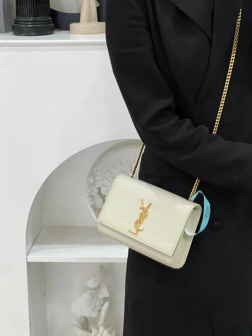 99新 YSL/圣罗兰 ysl kate小号白金荔枝纹斜挎包/优品