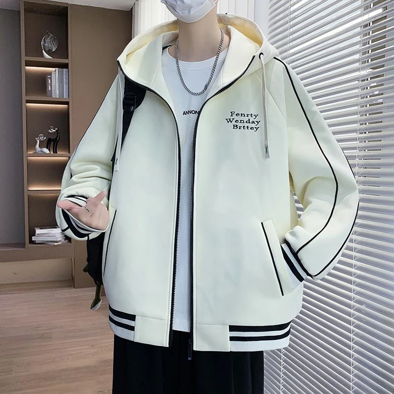 2025春秋季新款青少年男生宽松休闲连帽夹克男装外套上衣卫衣潮流