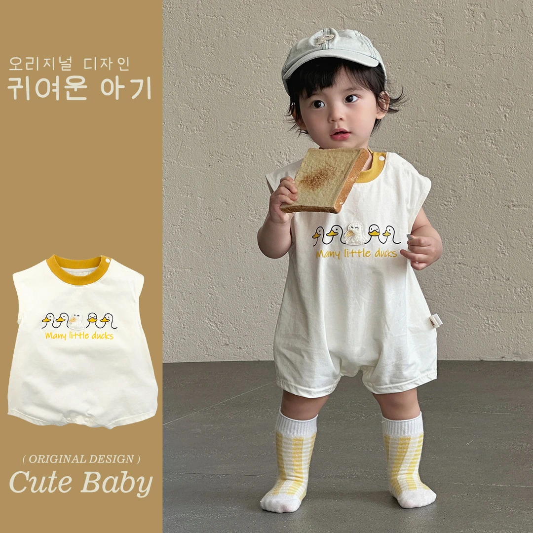 夏季新款婴儿薄款连体衣可爱萌宝满月服小月龄外出爬服男童