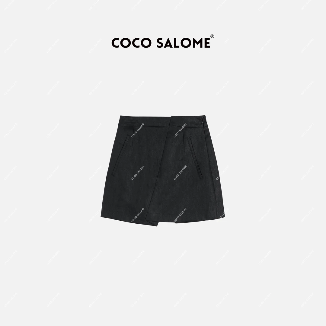 COCO SALOME⑥【后浪】夏季女款轻奢亚麻黑色休闲时尚百搭短裤裙0201