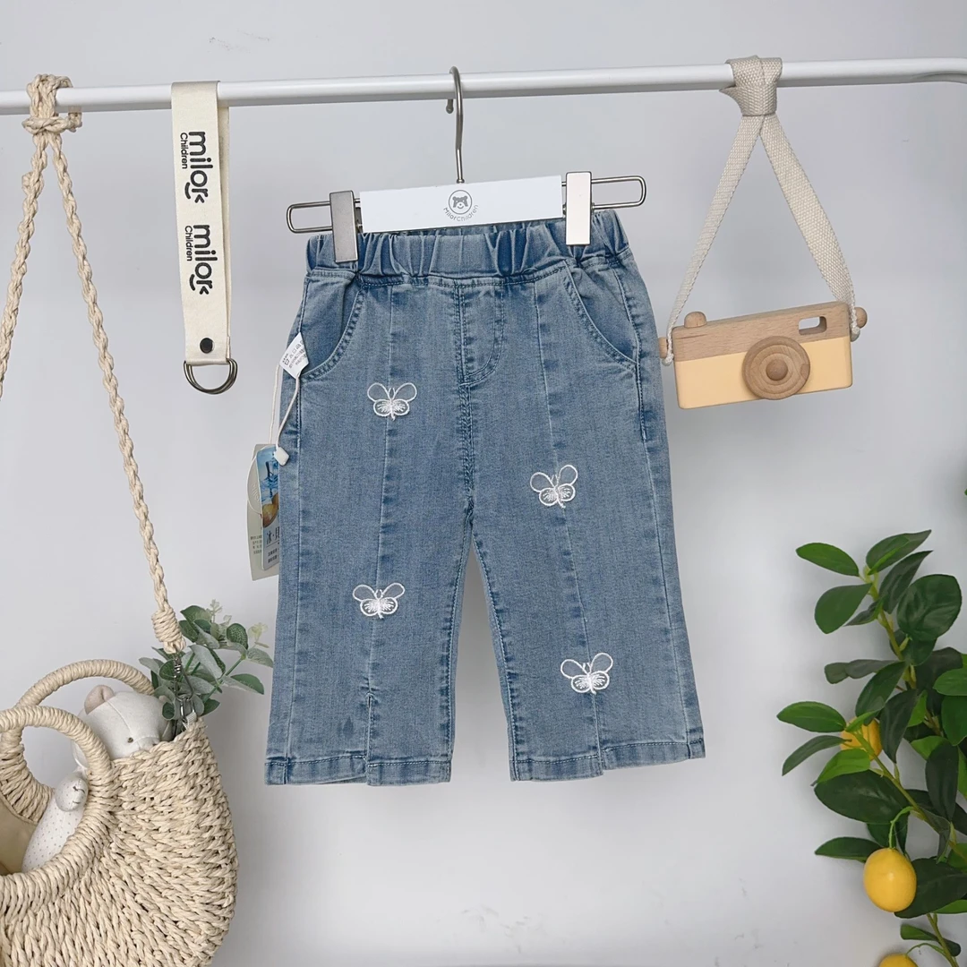 6913米乐熊 女宝宝喇叭休闲长裤裤子夏季儿童童装宽松牛仔裤