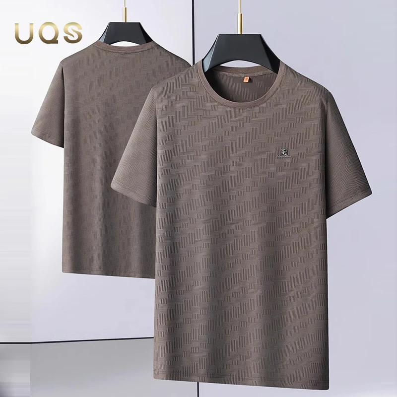 大码弹力提花短袖夏季男士宽松舒适亲肤薄款圆领简约时尚通勤百搭