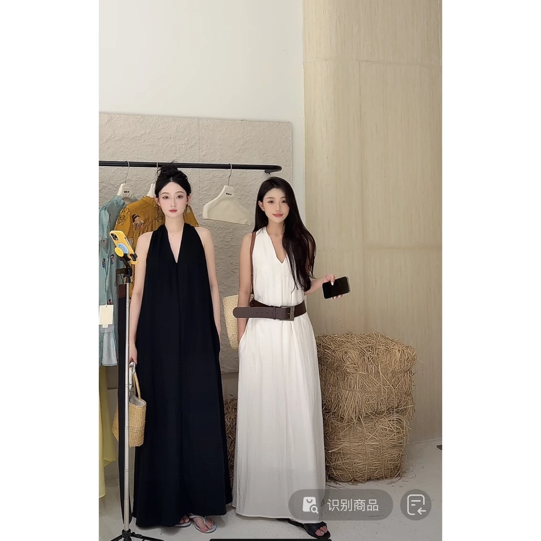 With U（9wt25661#)高知姐姐 气质大方V领无袖连衣裙（配腰带）9-522