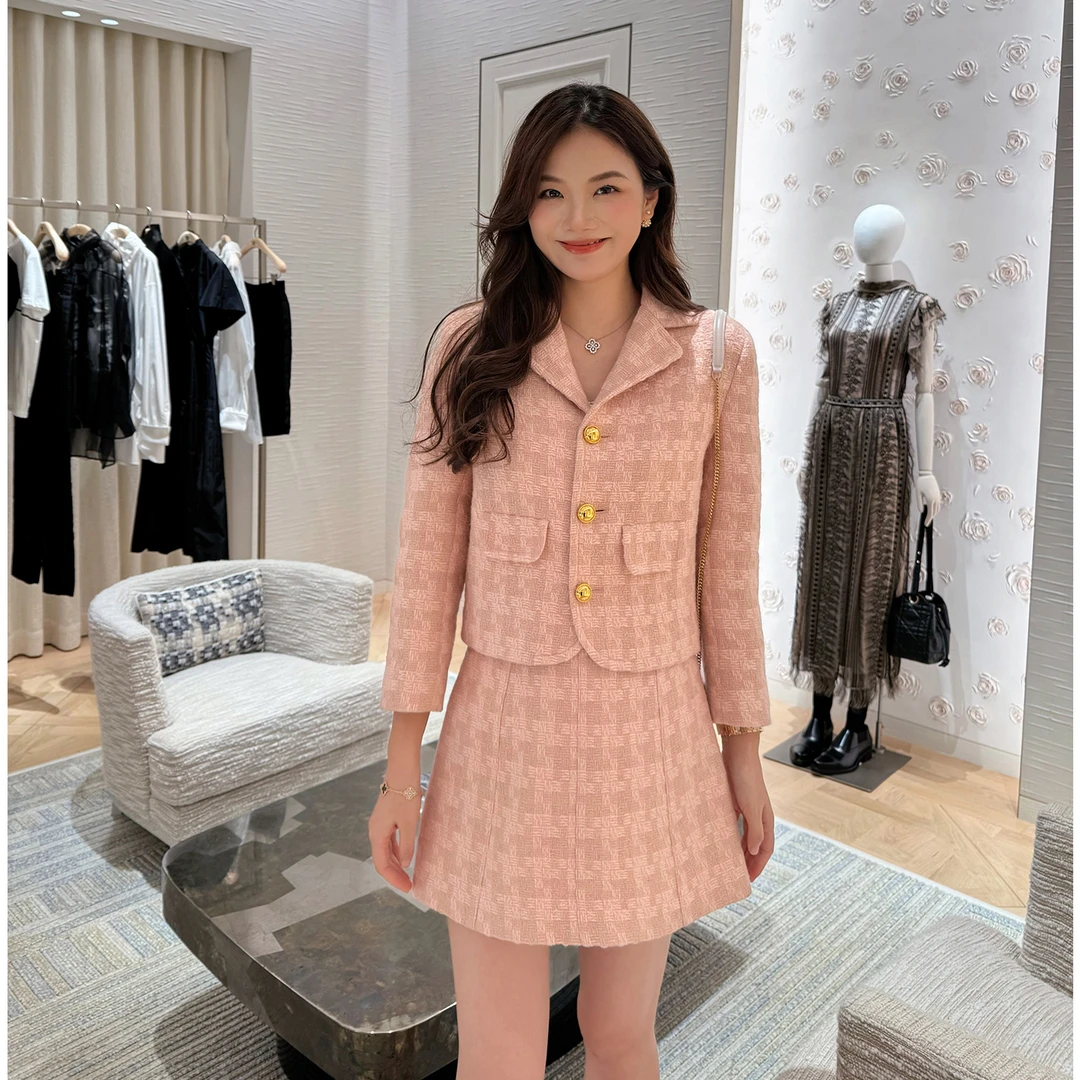 【琳媚】"外套+半裙"秋冬新款小香风羊毛粗花呢编织套装