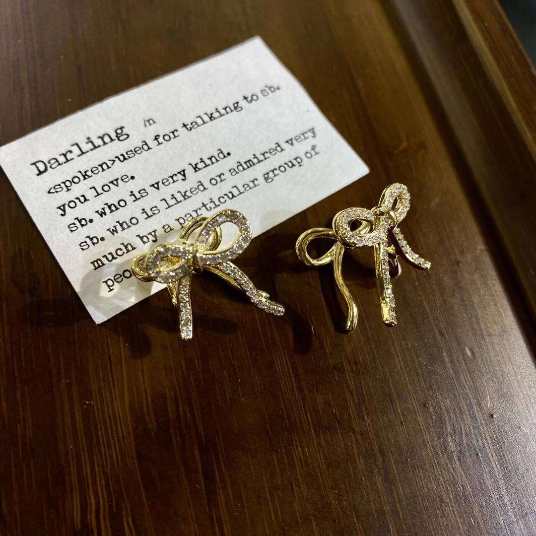 铜合金合成锆石耳饰 满锆蝴蝶结耳饰 A166