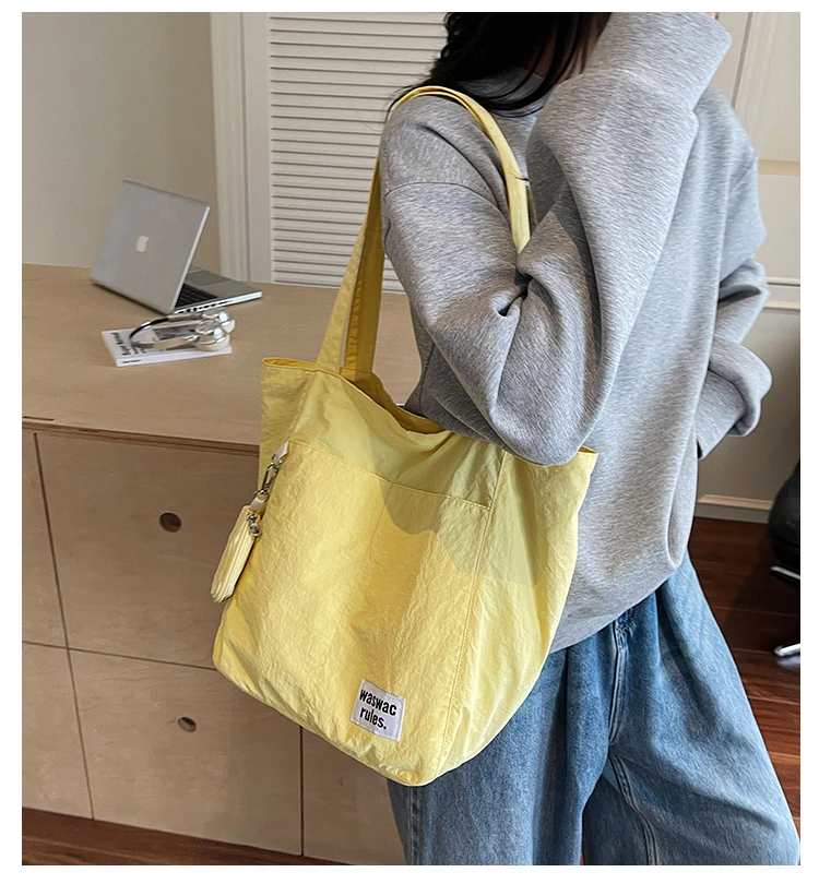 2025新款日系新款防水尼龙休闲单肩布包女大容量通勤托特包