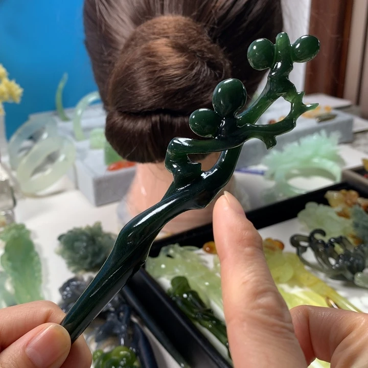 未镶嵌蛇纹石玉发簪叶****炫