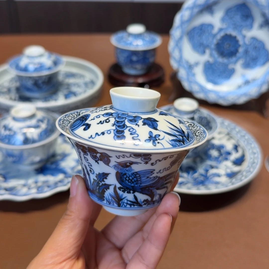 手工手绘茶具盖碗微瑕