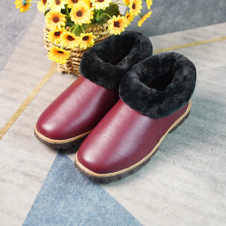【头层牛皮】暖鞋0-真皮爸妈保暖鞋加厚包头鞋雪地靴牛筋底透气防滑