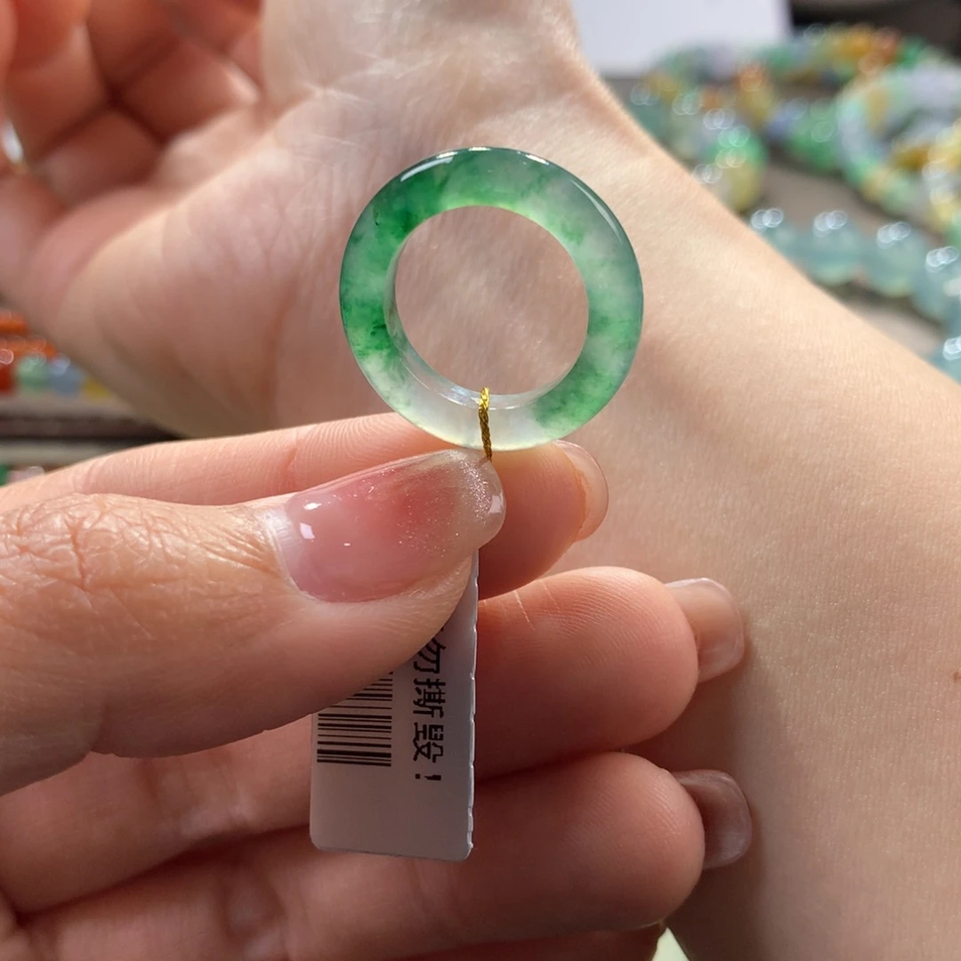 翡翠手链未镶嵌冰飘花戒指8圈口