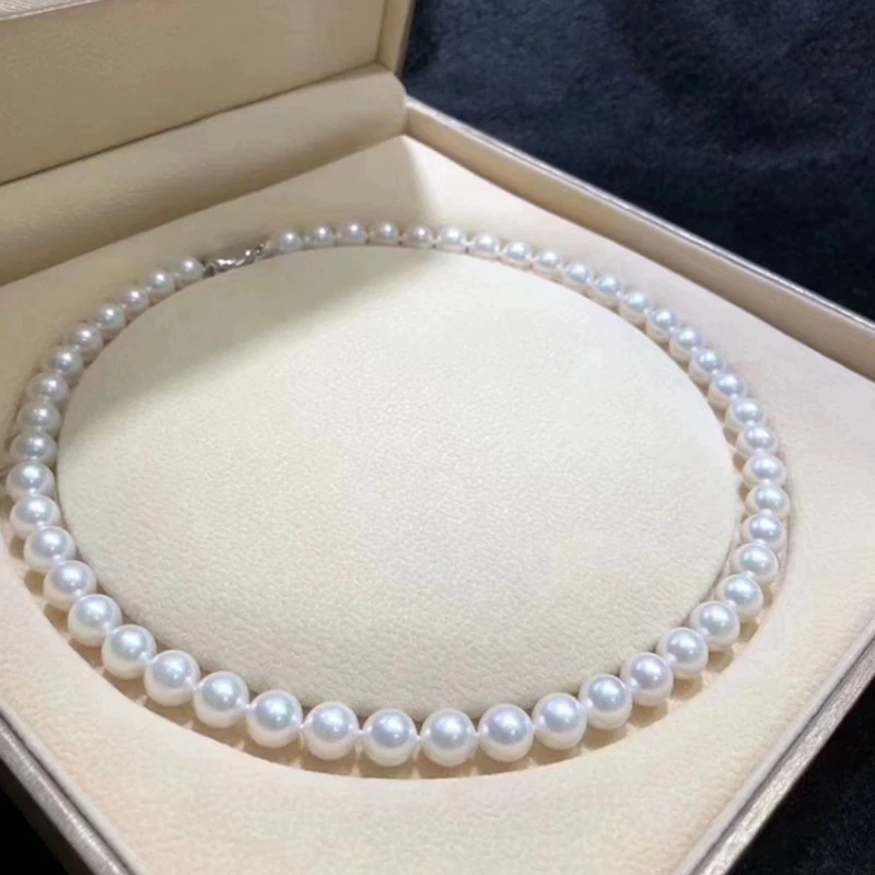 T85气质百搭8-9mm淡水珍珠项链澳白色锁骨链银元宝扣头