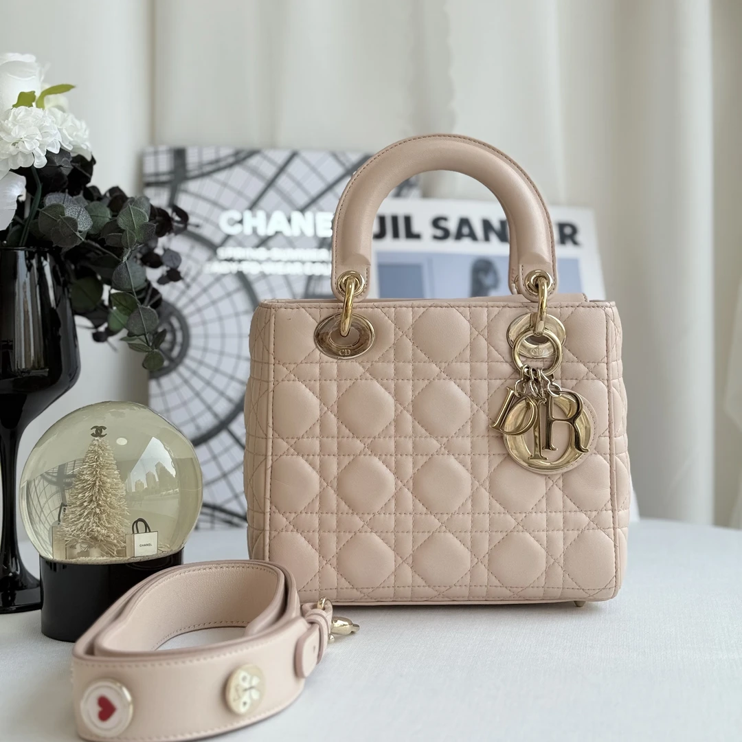 95新 DIOR/迪奥 Dior/迪奥四格粉色戴妃手提包