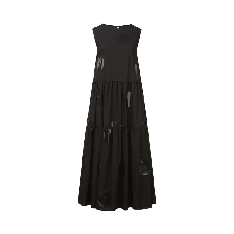 sdeer圣迪奥女装圆领时尚显瘦波点碎褶无袖宽松连衣裙S24281266