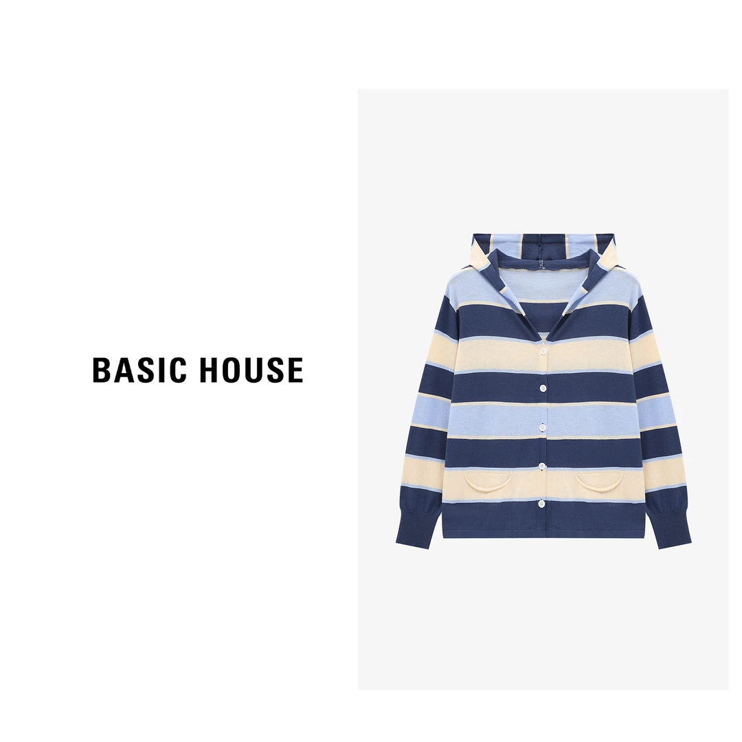 Basic House/百家好春夏时尚连帽宽松撞色休闲针织衫-B0625B51812