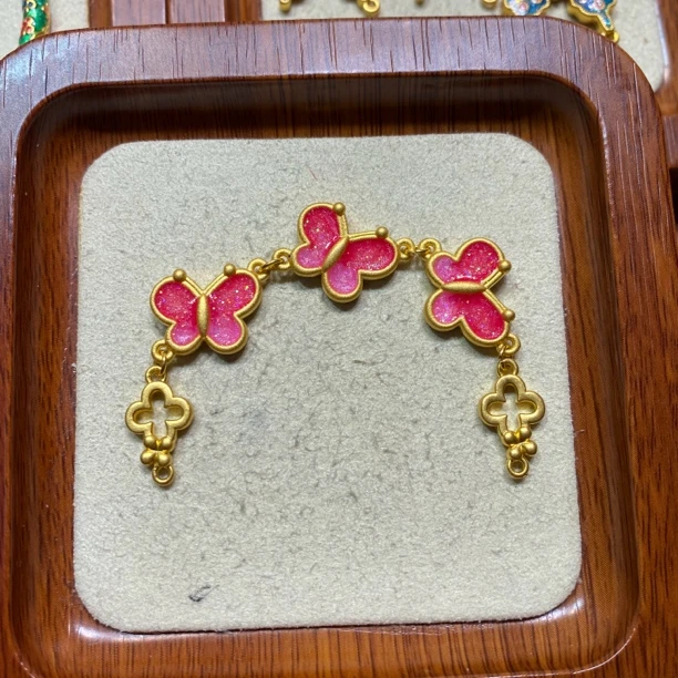 足金999烧兰蝴蝶半链