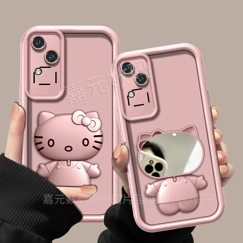 适用【vivos18】金属漆香槟粉高级感猫咪支架手机壳防摔创意网红女