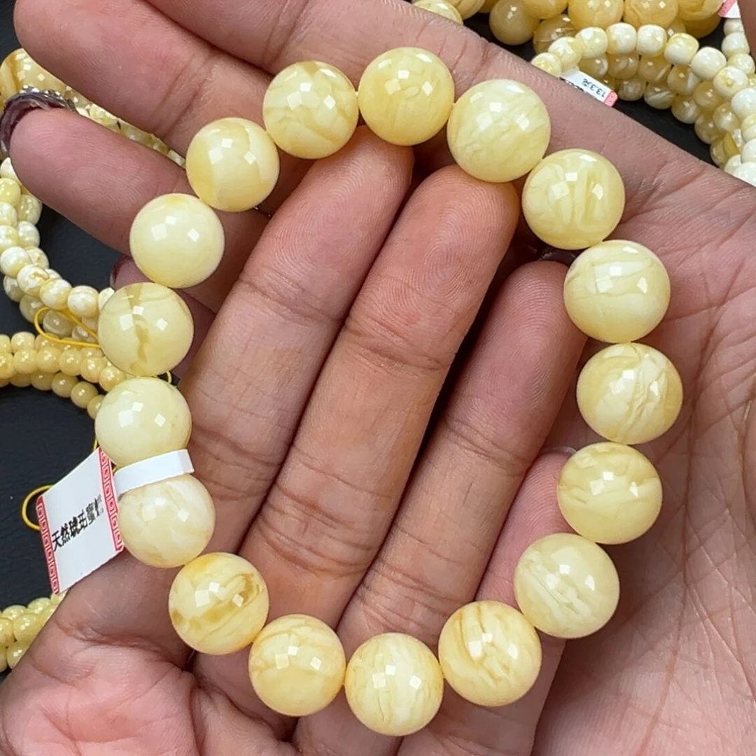 琥珀未镶嵌手链12mm虎皮纹 17.7