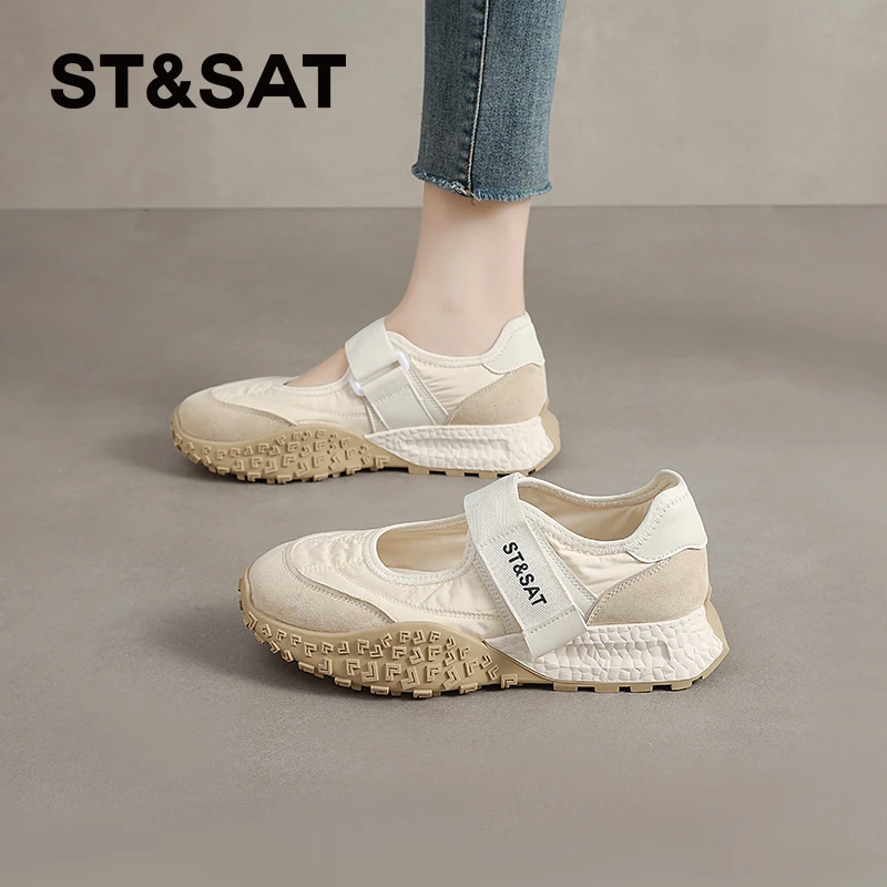 星期六百搭玛丽珍鞋女士2025新款魔术贴时尚运动鞋厚底显脚小女鞋