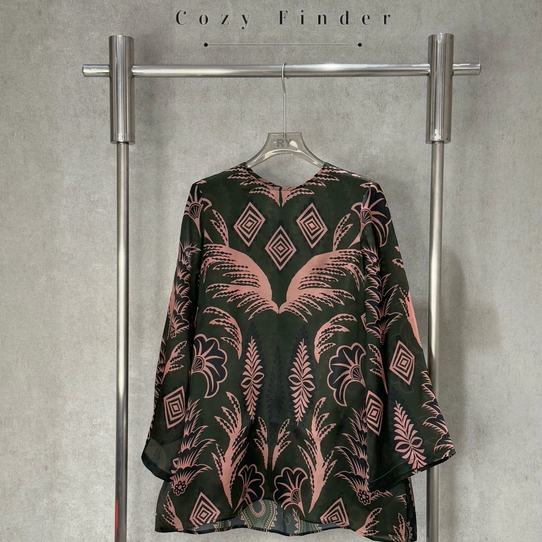 Cozy Finder 设计师款墨绿色印花无袖背心|