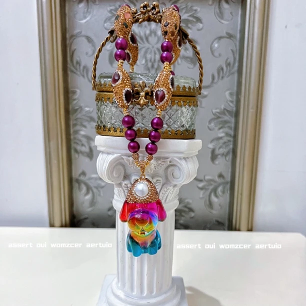 铜合金项链 七彩娜菲系列 满镶搭配9665手工紫色彩色长款