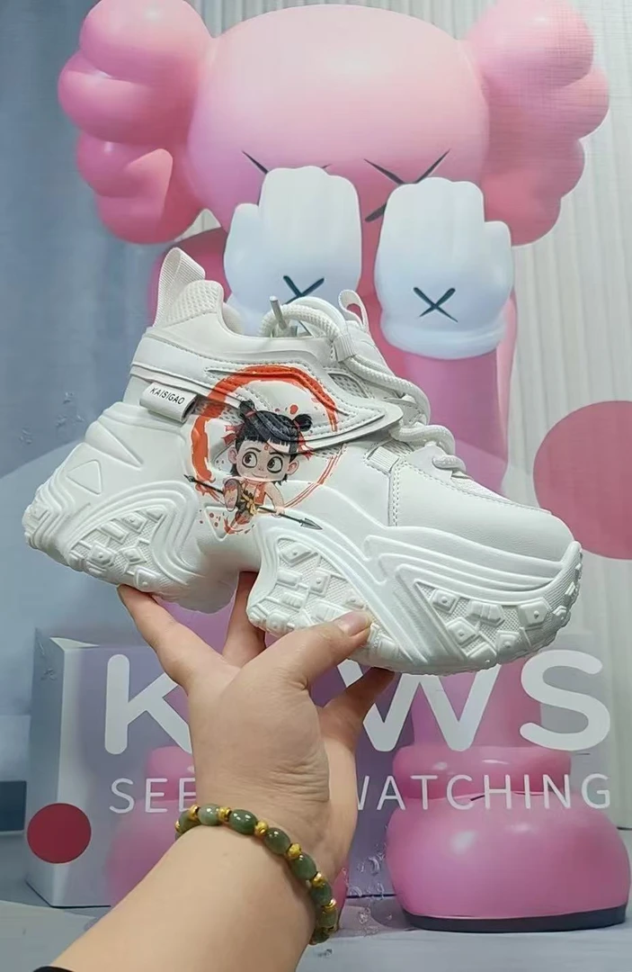 【哪吒涂鸦】2025早春新款牛皮老爹鞋厚底内增高10cm软底小个子女鞋