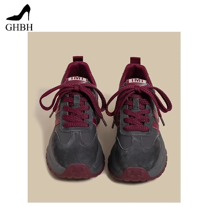 加绒阿甘鞋女2025春秋季新款复古安可拉红灰色休闲德训运动老爹鞋