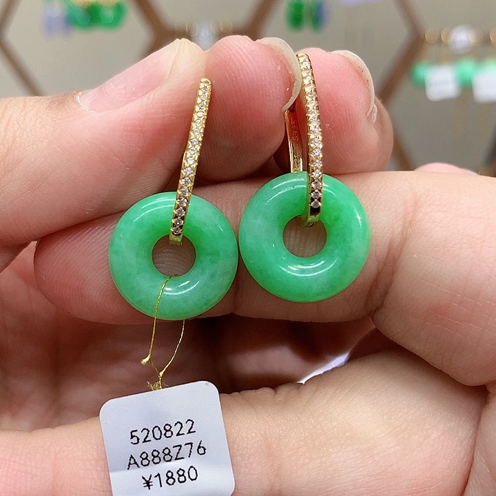 银S925镀金镶嵌翡翠耳饰天然翡翠耳饰