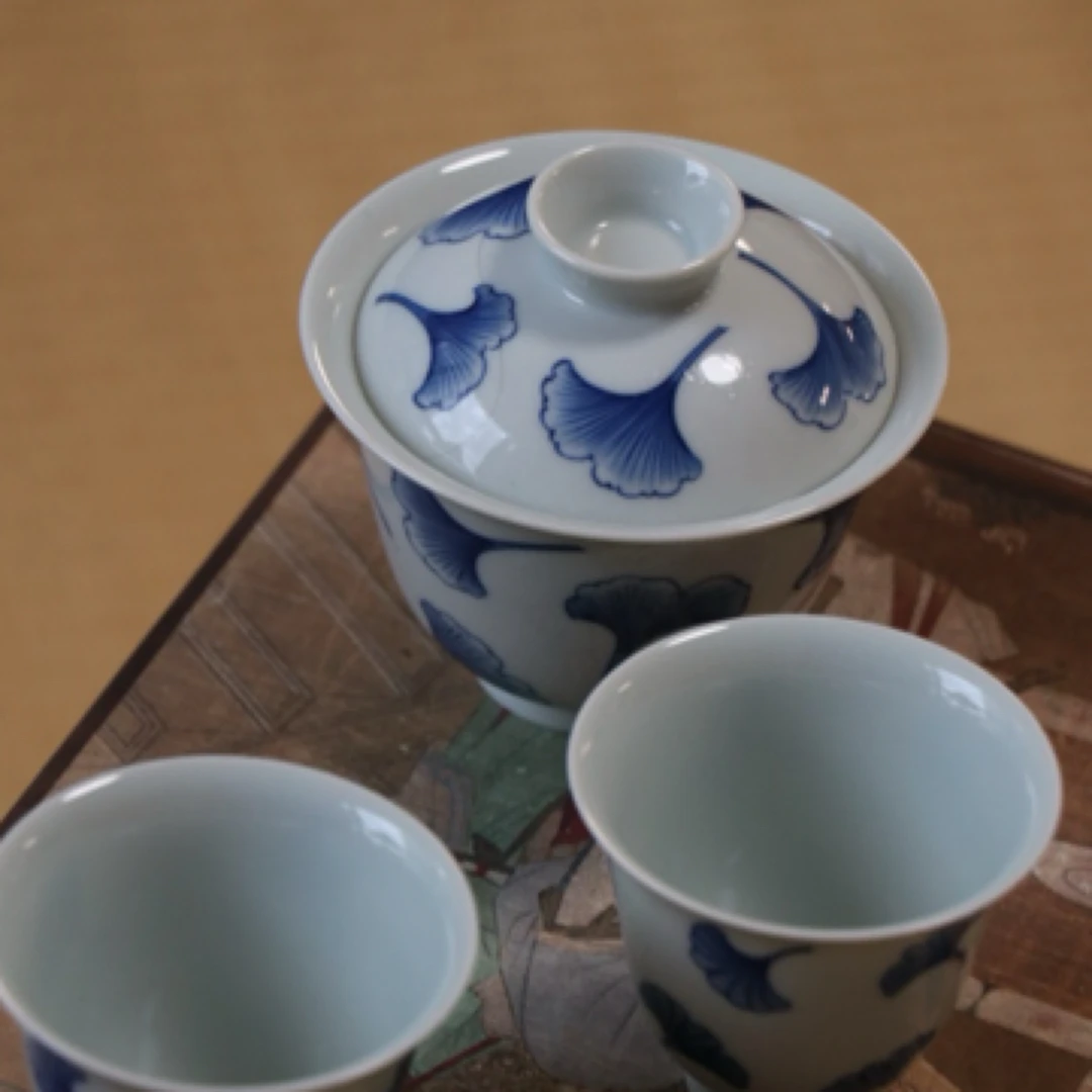 【停雲】银杏青花釉下彩盖碗110ML家用陶瓷青花瓷中式瓷盖碗小盖碗