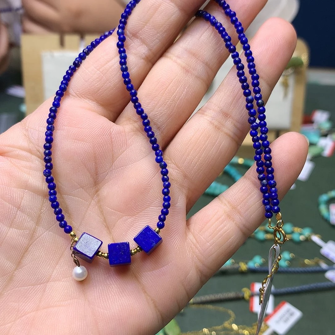 青金石银S925镀金镶嵌锁骨