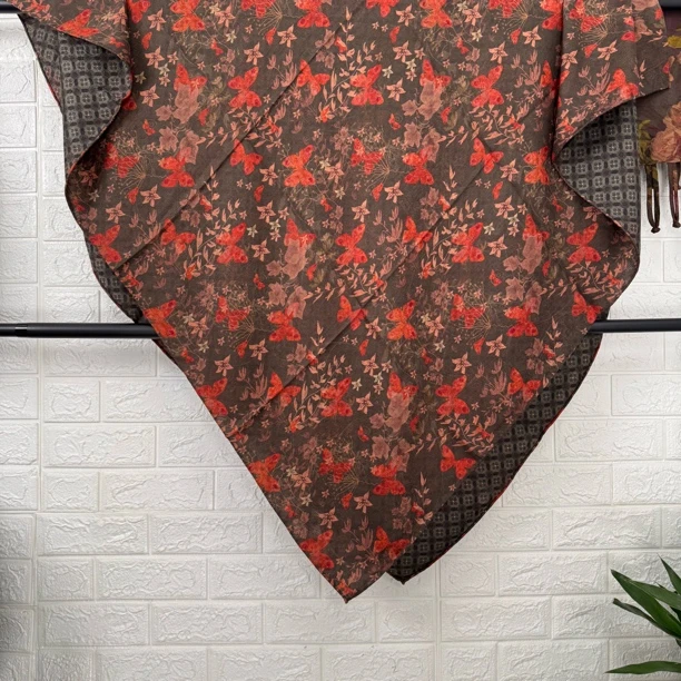 丝纡-蝶枝 提花丝绒双面异色围巾披肩135cm