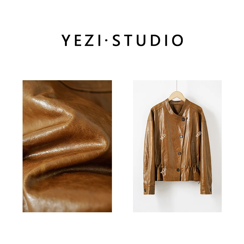 【城市游牧记】進口双色翡冷翠油蜡羊皮抽绳夹克皮衣25124024