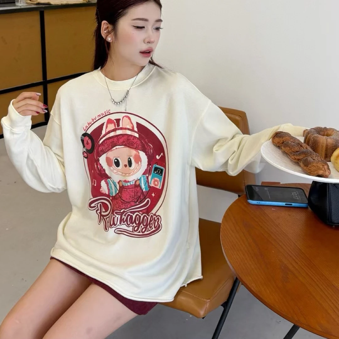 秋冬新款ROWNAGGER纸袋家5008毛圈棉无感印花音乐拉布圆领卫衣韩