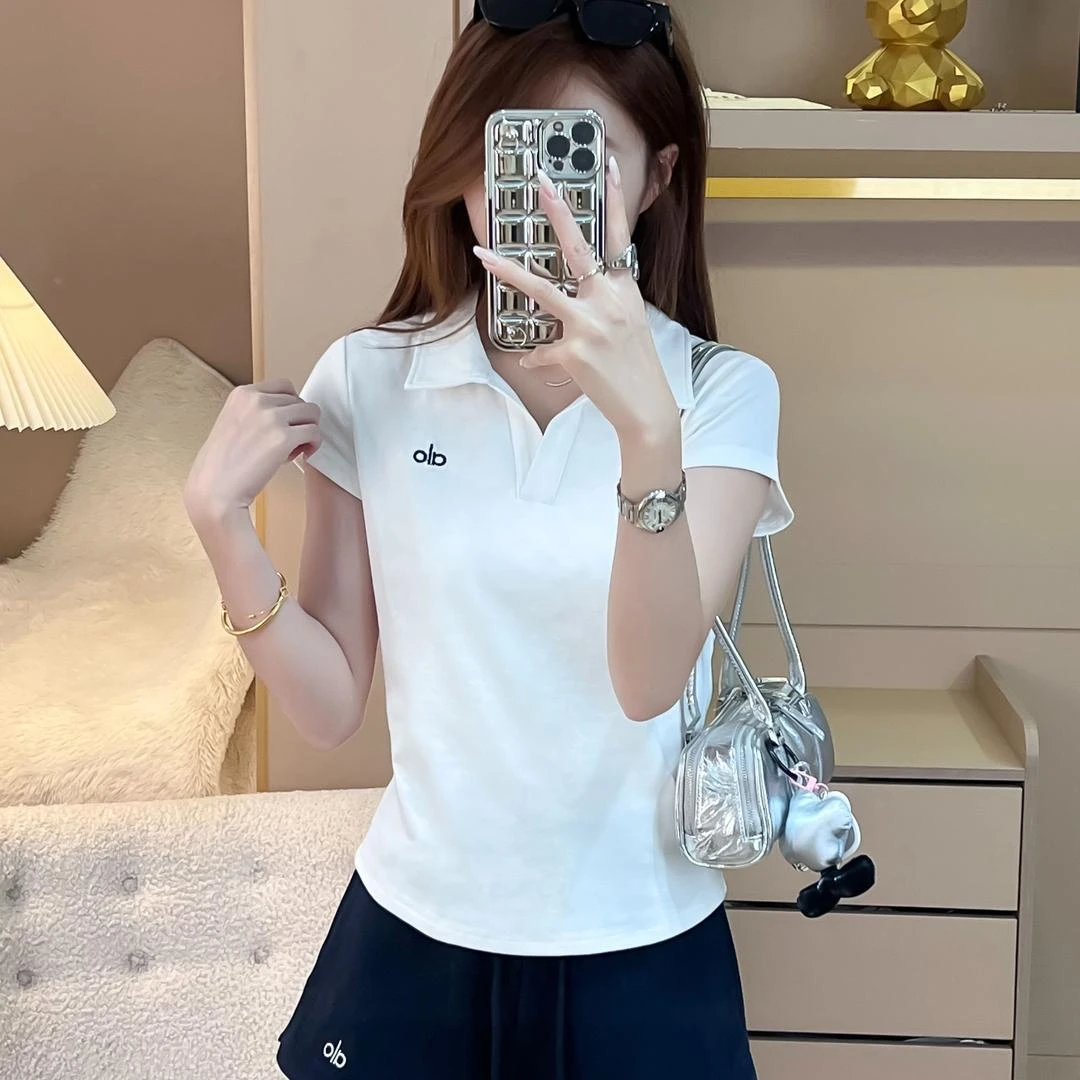 刺绣小标上衣女POLO领短款2025韩版修身显瘦百搭休闲潮流简约t恤
