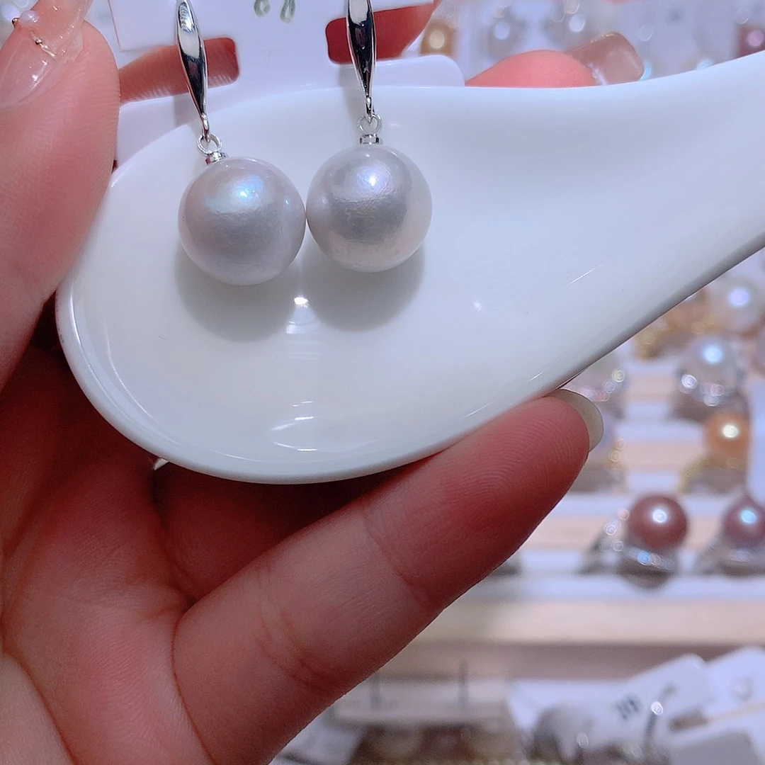 淡水珍珠耳饰银S925镶嵌13.3mm