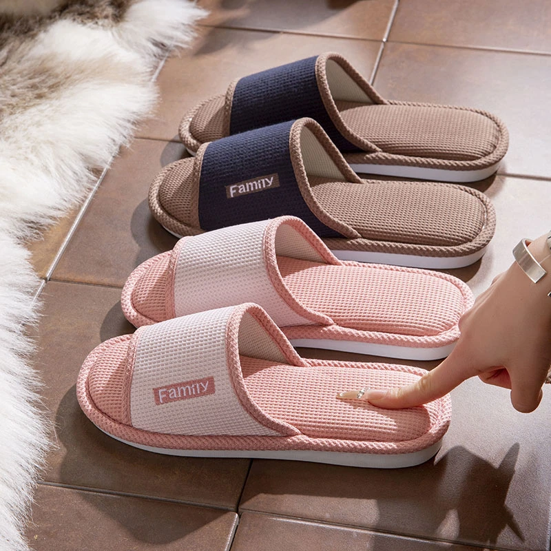 2025新款亚麻拖鞋女居家防臭室内静音防滑舒适轻盈简约情侣拖鞋男