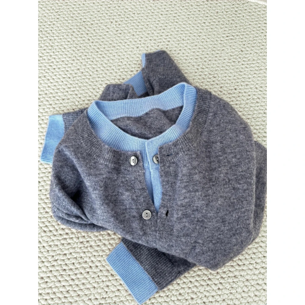 吼吼好看呐！糯软亲肤灰色假两件洋气针织衫女外套薄款上衣开衫秋