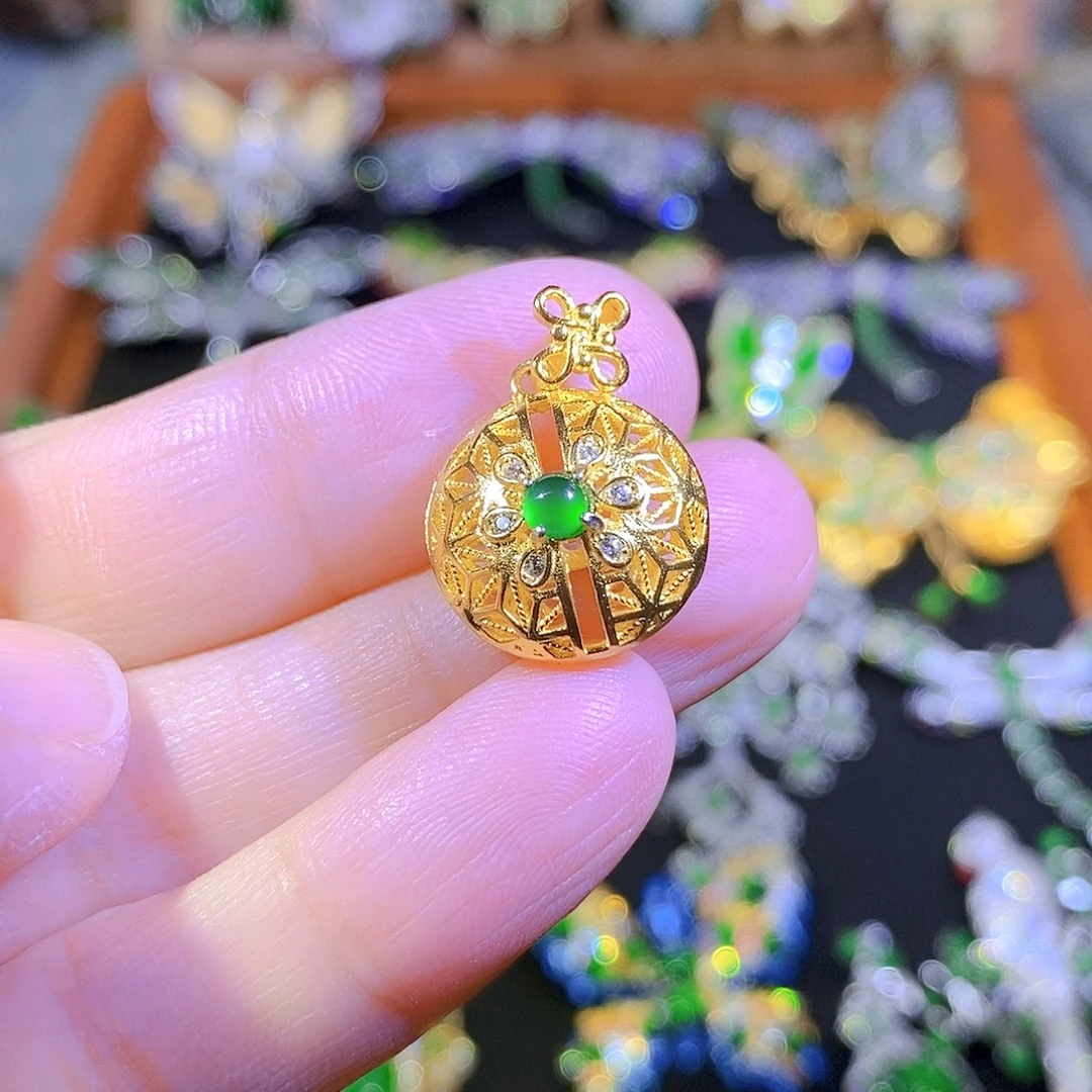 吊坠(不含链)银S925镶嵌翡翠