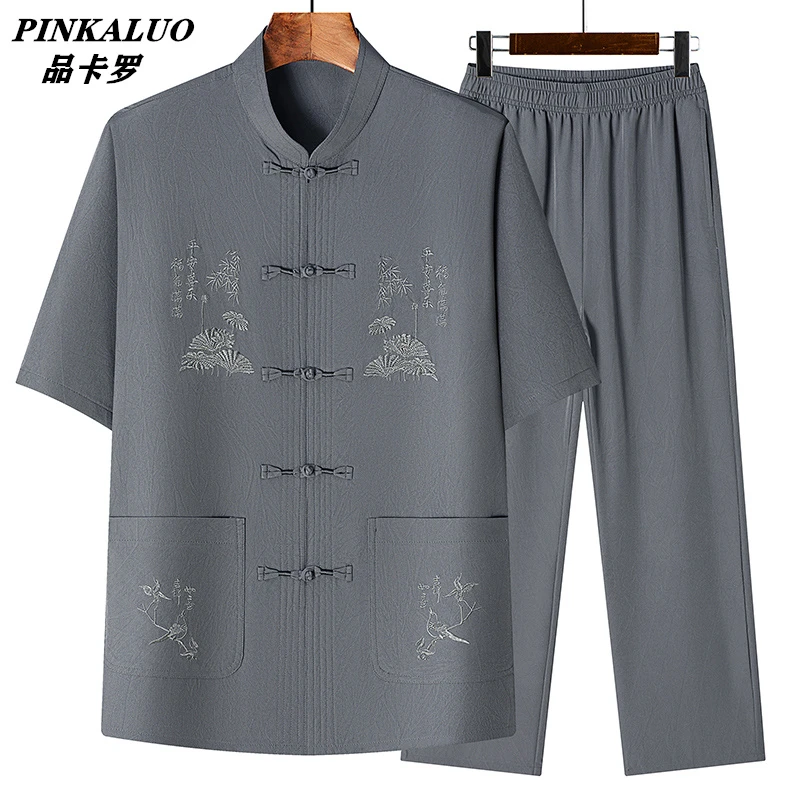 爸爸夏季唐装老人服装上衣休闲宽松薄款短袖中国风复古中式爷爷装