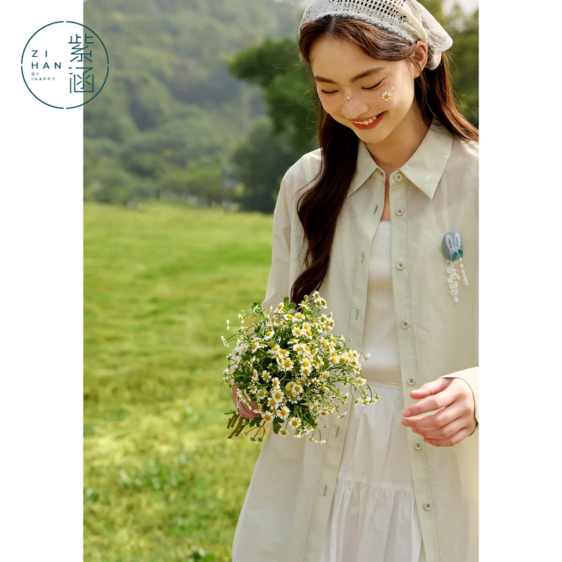 紫涵直筒半透防晒衬衫外套女2025年春季新款简约自然宽松长袖上衣