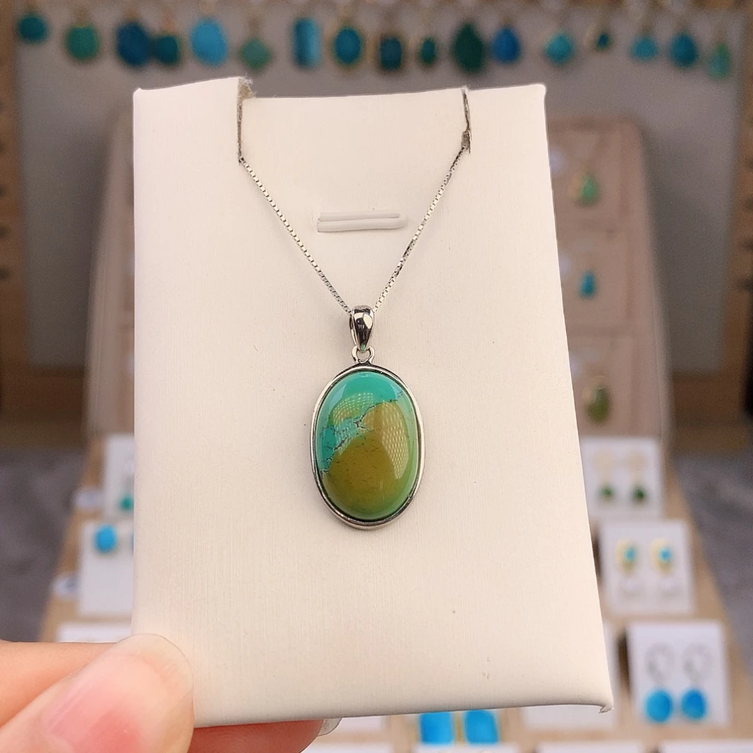 绿松石银S925镶嵌吊坠(不含链)