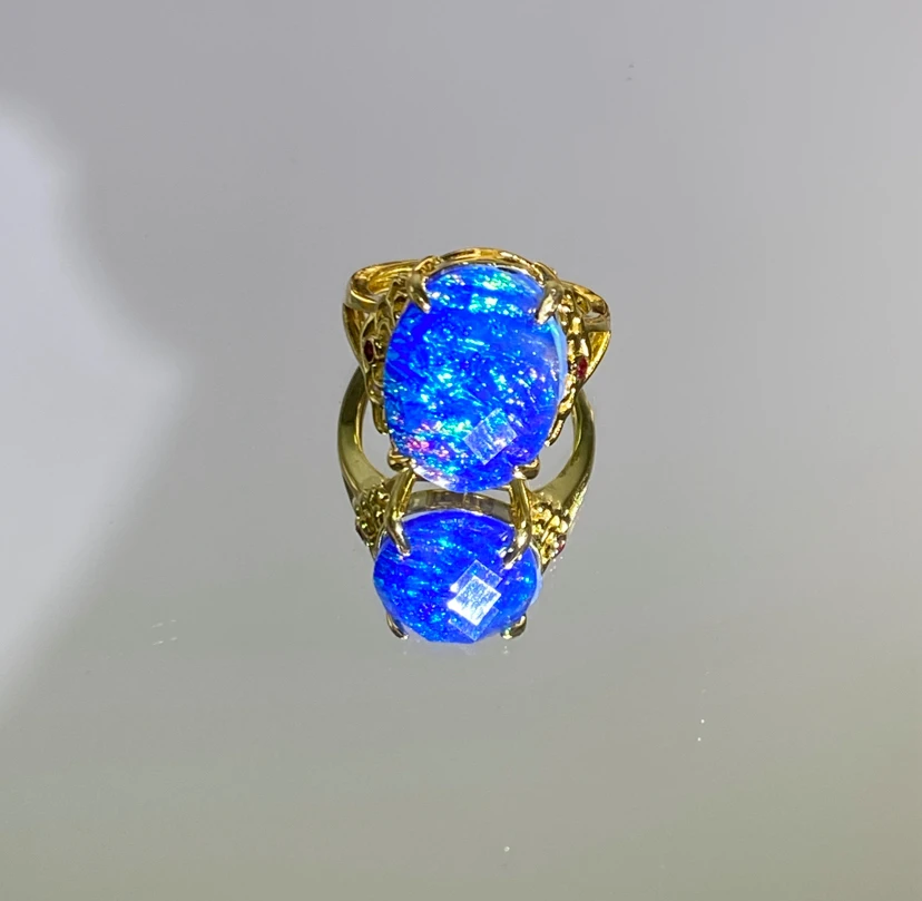 铜合金合成锆石戒指 蓝色时尚女士戒指 9042