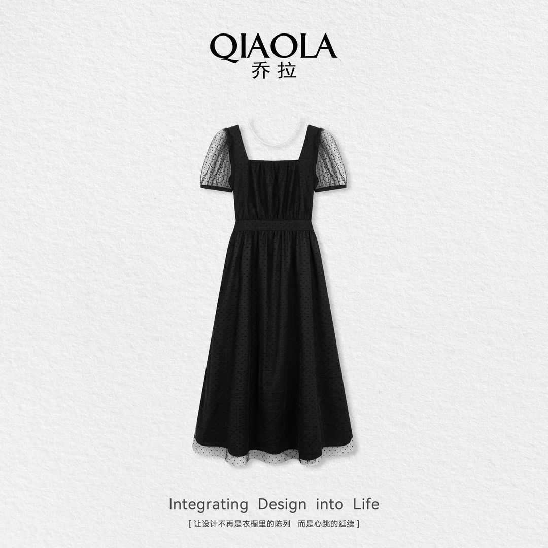QIAOLA/乔拉【赫本舞曲】夏季新款梭织优雅气质时尚百搭连衣裙预售
