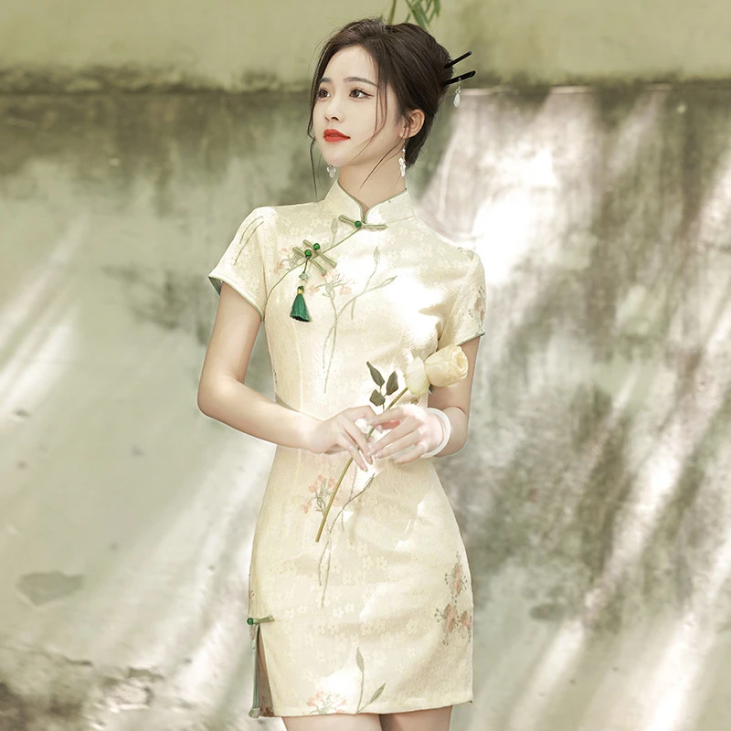 蕾丝旗袍年轻款少女气质高端改良短款少女小个子素雅2025年夏新款