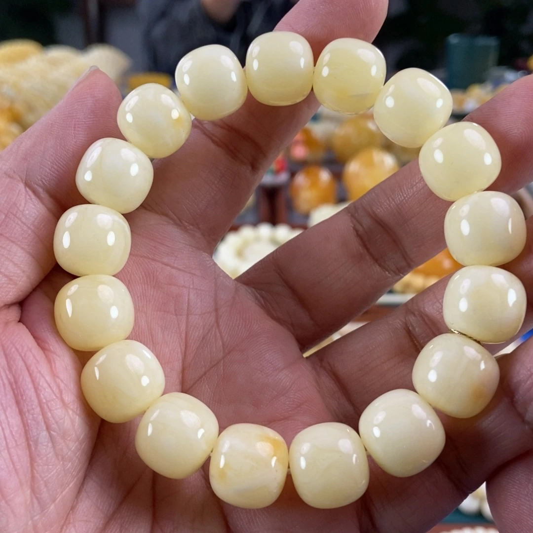琥珀未镶嵌珠宝奇石14浓白蜡同料串29.01
