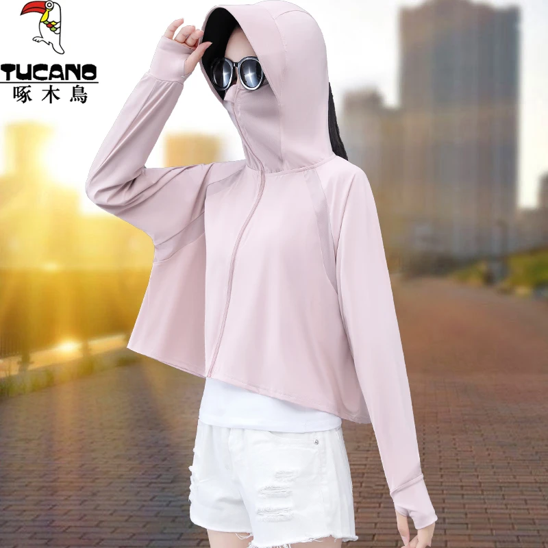 啄木鸟连帽冰丝斗篷防晒衣女夏季薄款新款防紫外线透气短外套女款