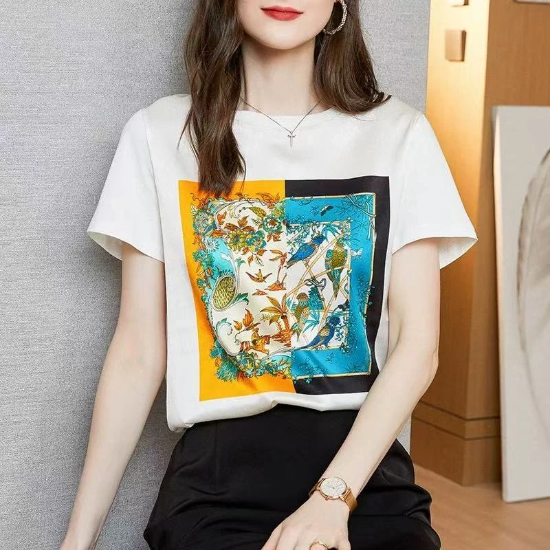 【新印】夏季女款洋气百搭短袖印花新印衬衫
