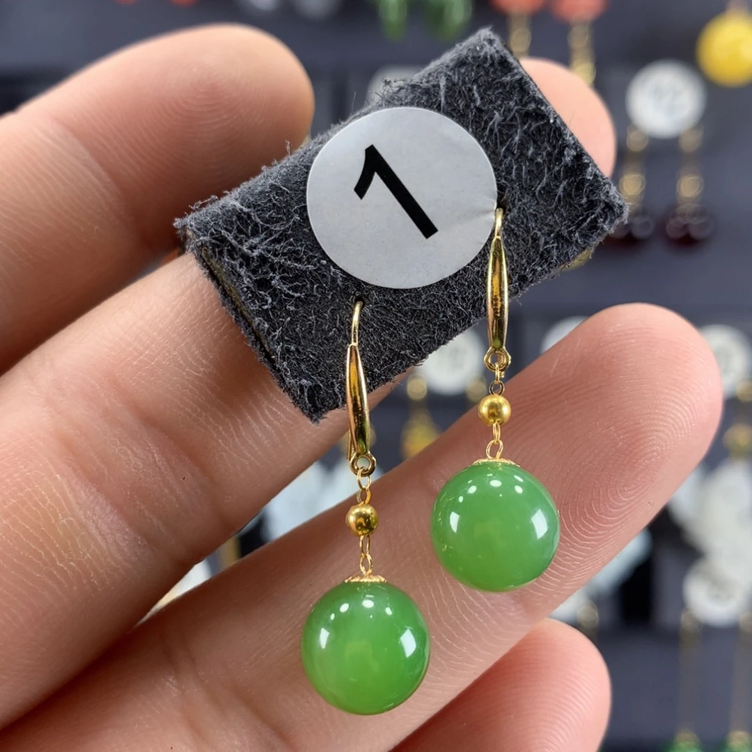 和田玉18K金镶嵌耳饰