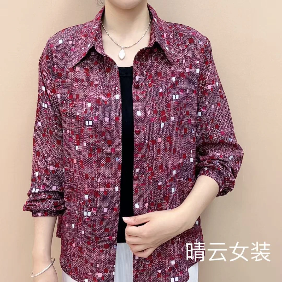 中老年女装妈妈上衣夏季新款洋气质宽松大码休闲提花衬衣薄